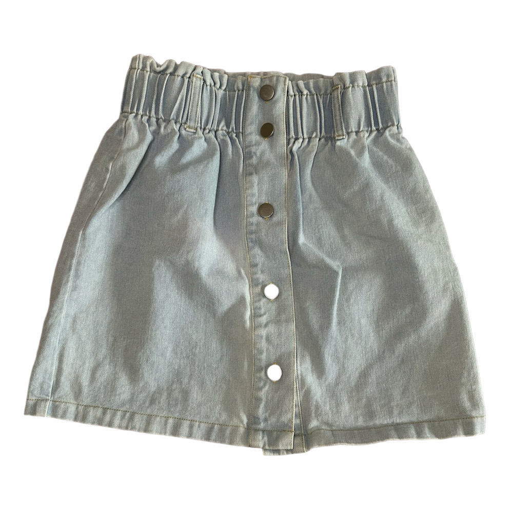 Pink Lily Light Wash Denim Mini Skirt Paperbag Waist Snap Front Size Small